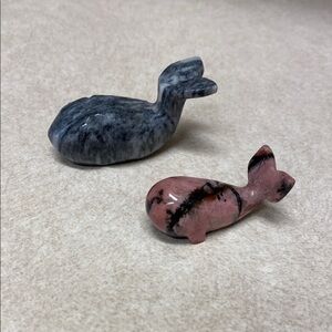 Gray and Pink Stone Whale Figurines